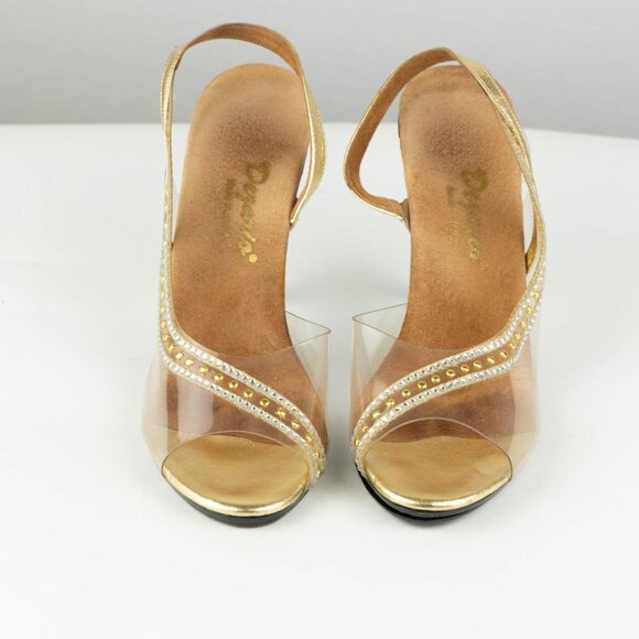 ✨ Dezario Gold Clear Lucite Slingback Heels Size 9.5M – Made in USA - Picture 3 of 9